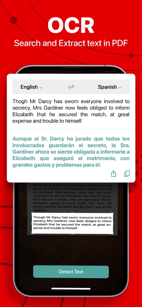 PDF Reader - PDF Editor - Harness the power of smart text extraction via OCR, allowing users to accurately pull text from PDFs and even perform direct language translation, such as English to Spanish.