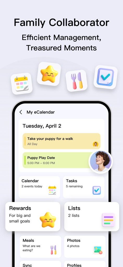 eCalendar - Daily Planner - Esta tela inicial revela a capacidade do aplicativo de consolidar a organização, exibindo claramente a seção "Calendar" com o número de eventos e a área de "Tasks" para itens pendentes.
