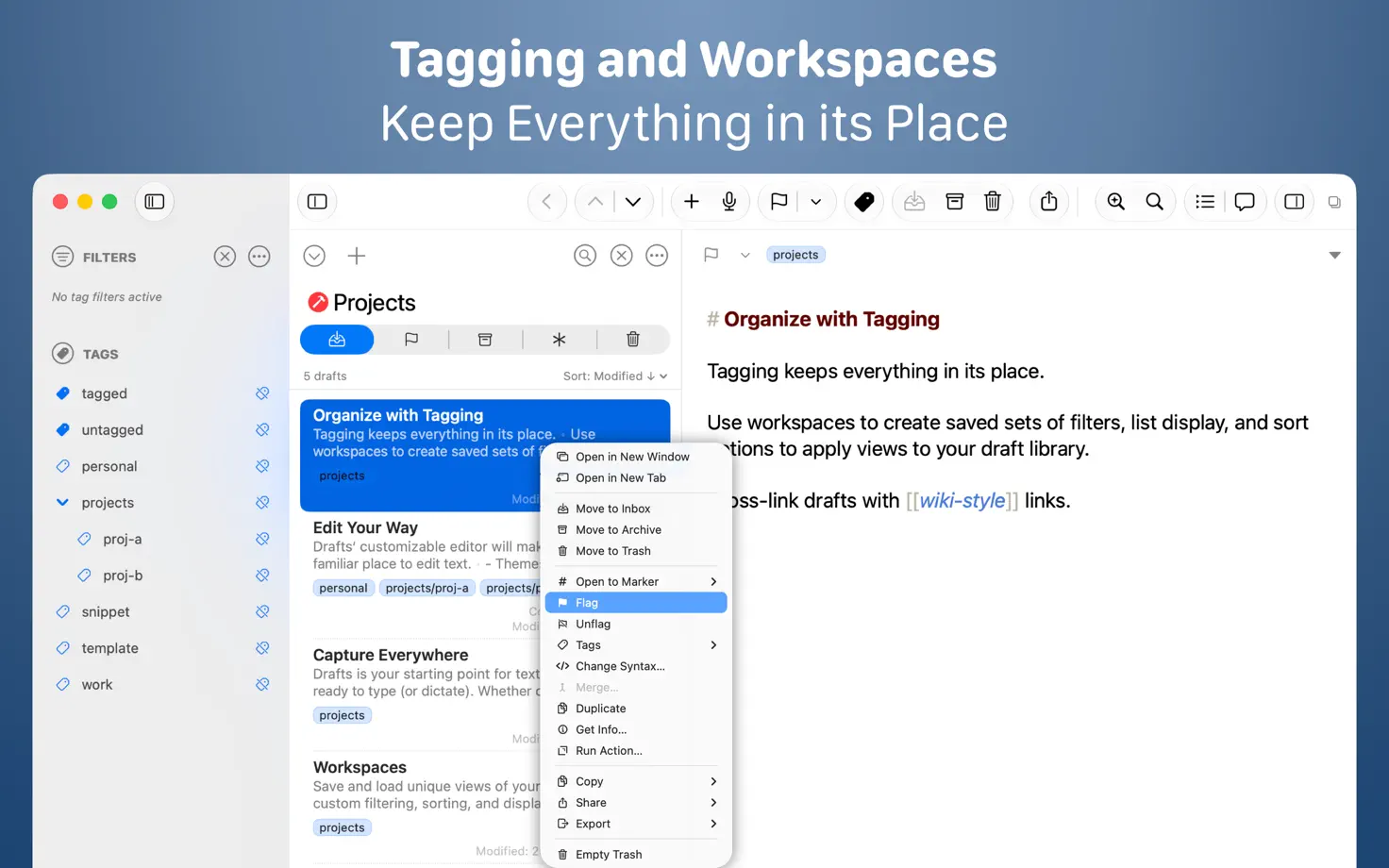 Drafts, App Store screenshot 3