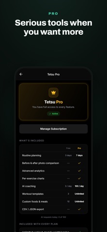 Tetsu: AI Gym & Diet Coach iPhone screenshot