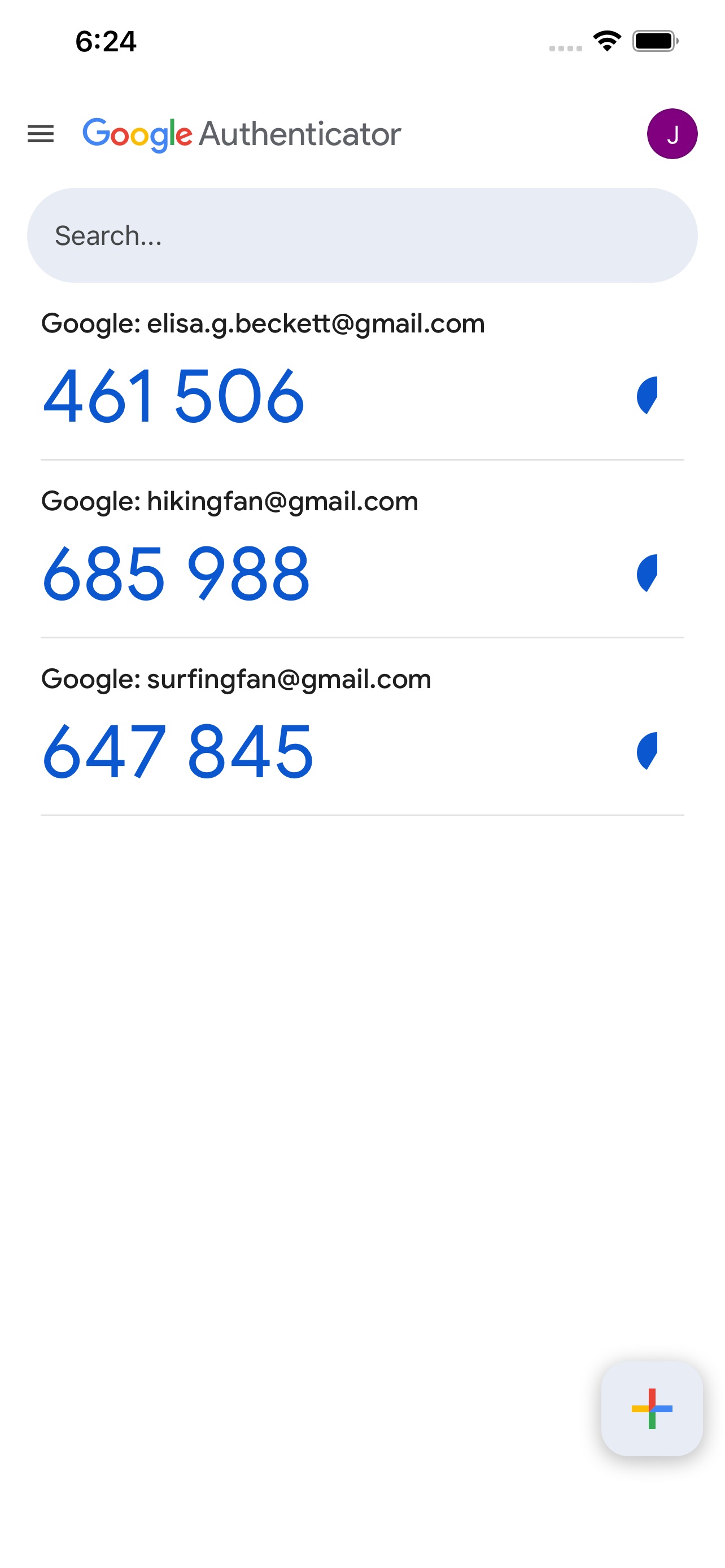 Google Authenticator screenshot