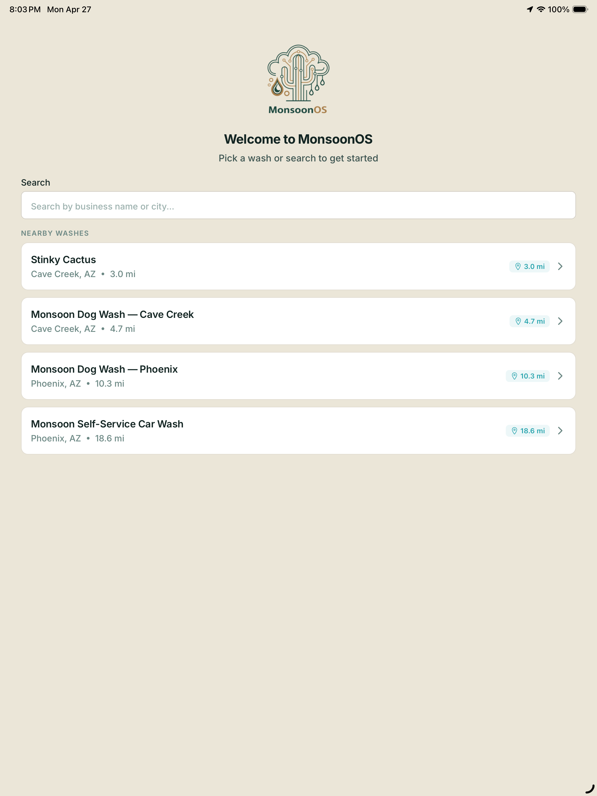 MonsoonOS Wash Platform
