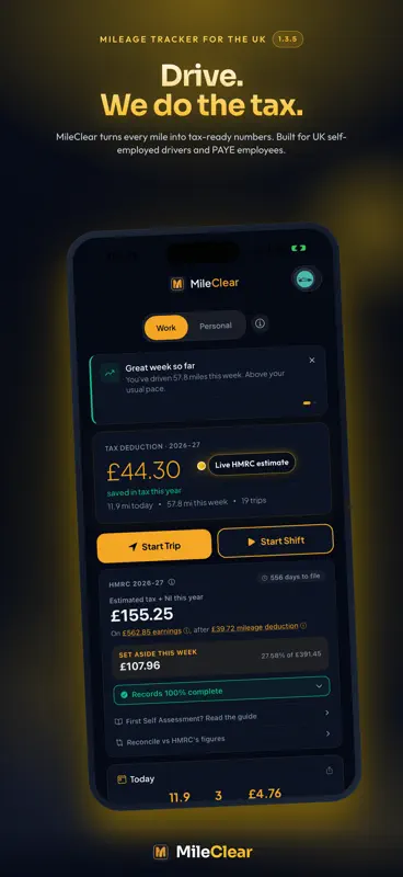 MileClear: Mileage Tracker UK screenshot 1 of 9