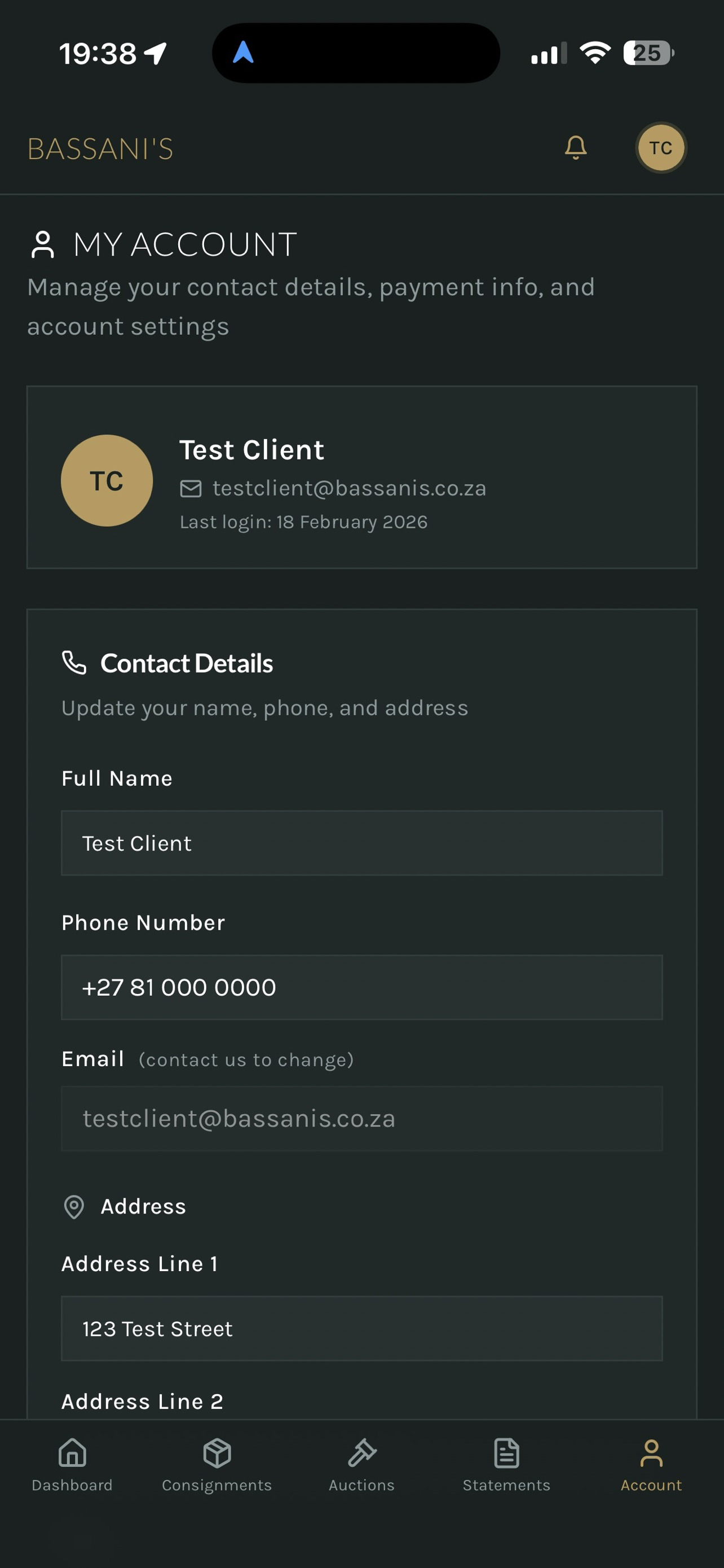 Bassani's Client Portal