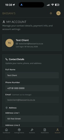 Bassani's Client Portal screenshot