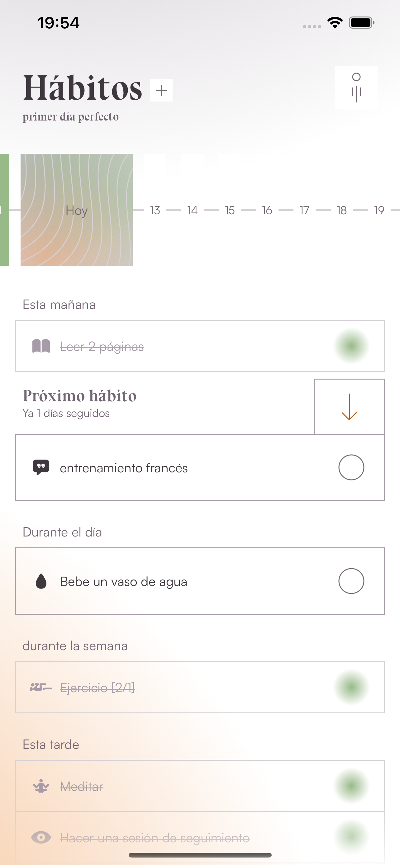 Hábitos, rastreador diario.
