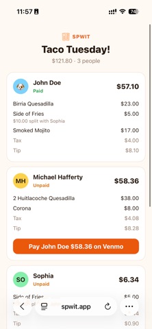 Spwit: Receipt Splitter iPhone screenshot