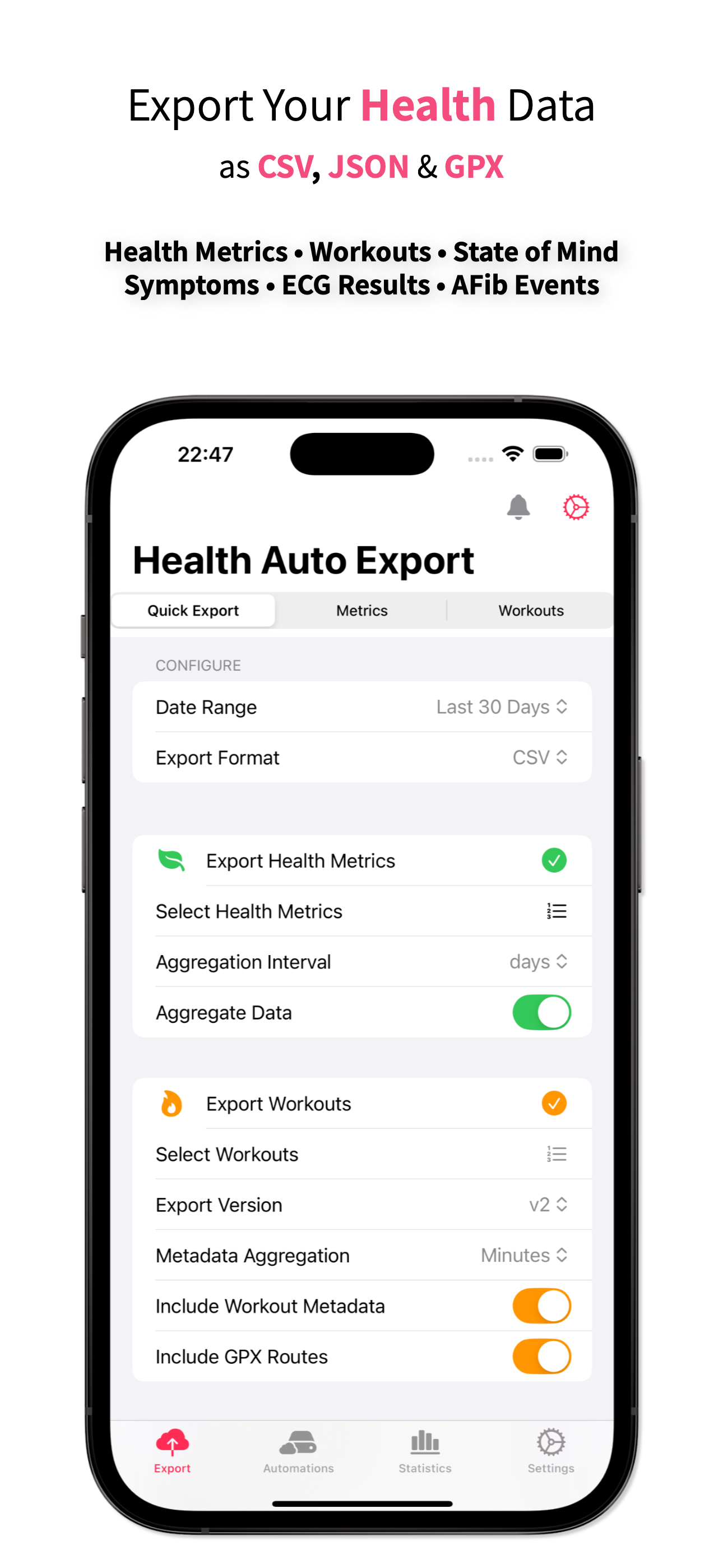 Health Auto Export - JSON+CSV