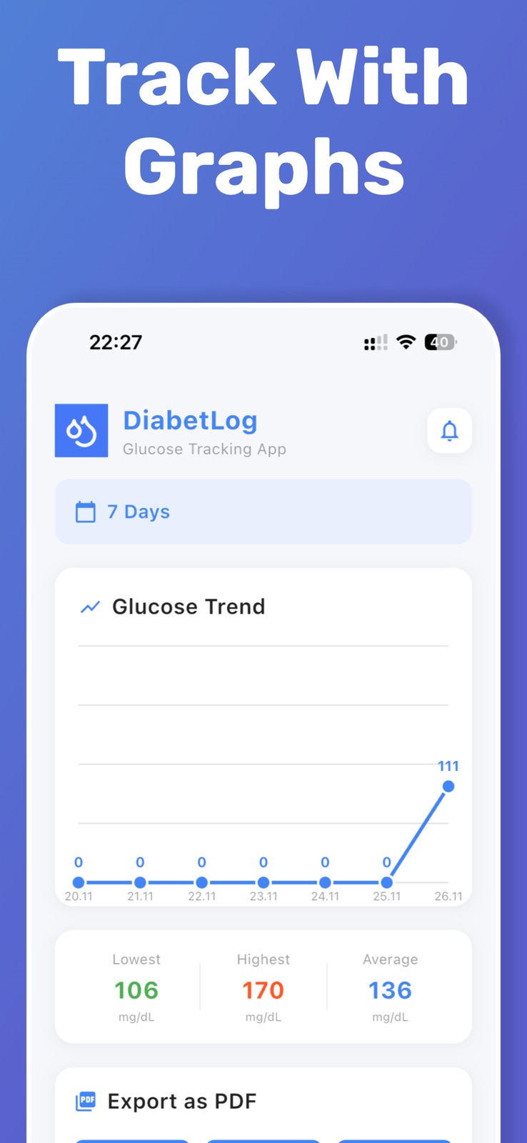 DiabetLog: Blood Sugar Tracker iphone screenshot 3