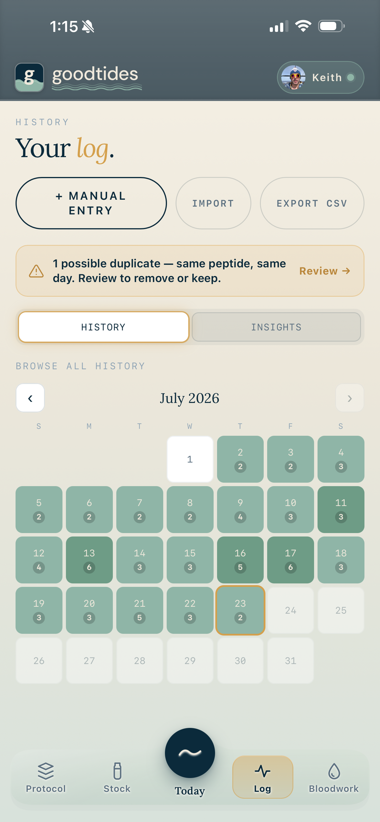 goodtides — peptide tracker screenshot 4