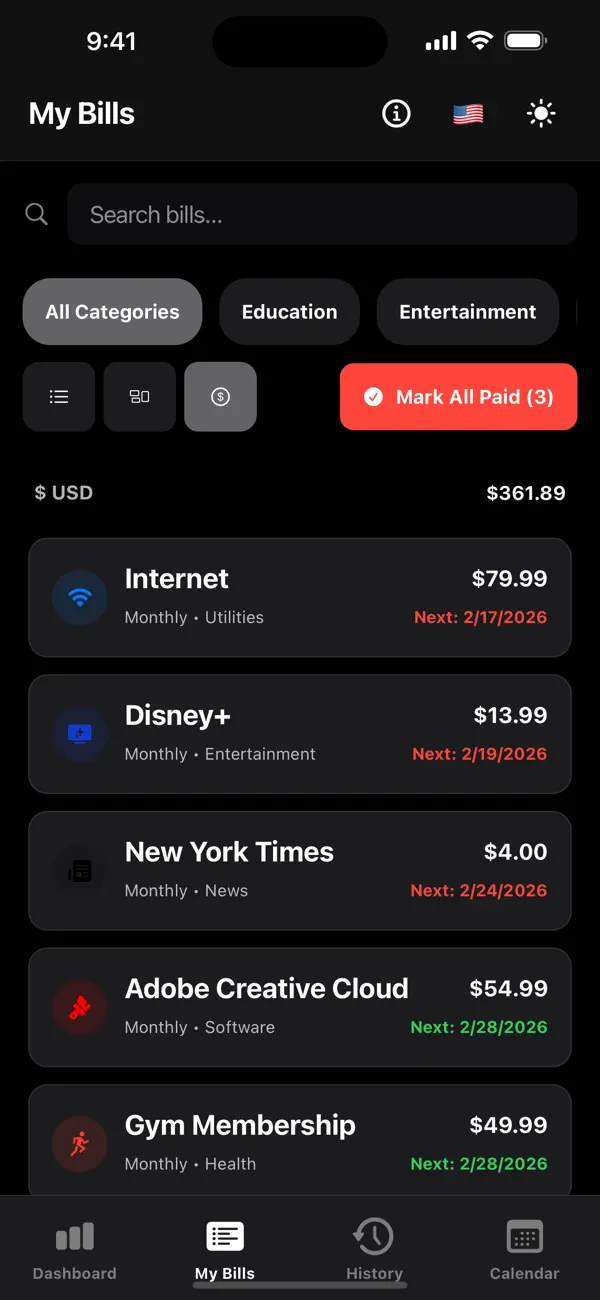 #6. Bills & Subscriptions Tracker (iOS) Podle: Felipe Vieira