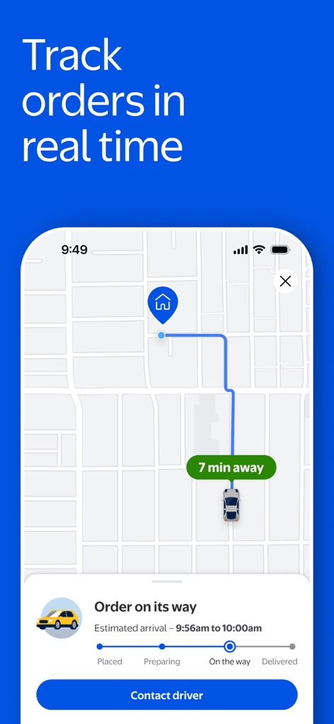 Walmart: Shopping & Savings - The app provides live updates for deliveries, displaying a clear map with the delivery vehicle's location and detailed order status indicators.