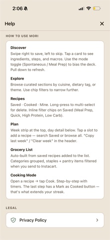 Mori - Recipe Discovery iPhone screenshot