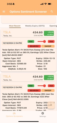 Options Sentiment Screener screenshot