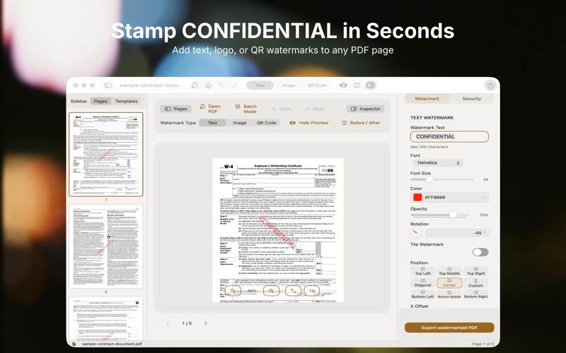 Watermark workspace with live preview