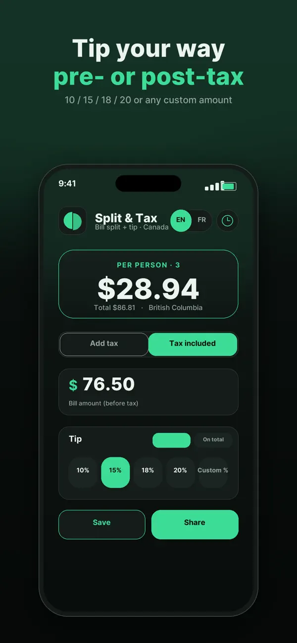 Screenshot #3 pour Split & Tax: Bill Split CA