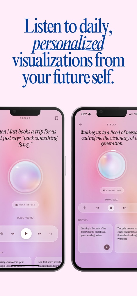 Stella - Manifest Anything - Users can engage with powerful visualizations through an intuitive audio playback interface or opt for the convenient 'READ INSTEAD' option to consume content at their own pace.
