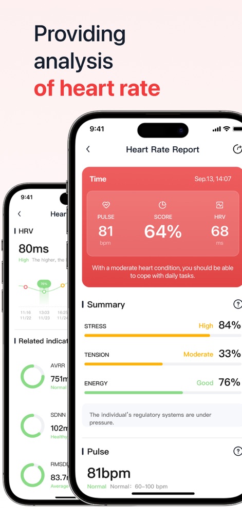 iHeart-Pulse Rate Monitor App. - This tool generates comprehensive Heart Rate Reports, detailing pulse, score, and HRV alongside an analysis of stress and tension levels.