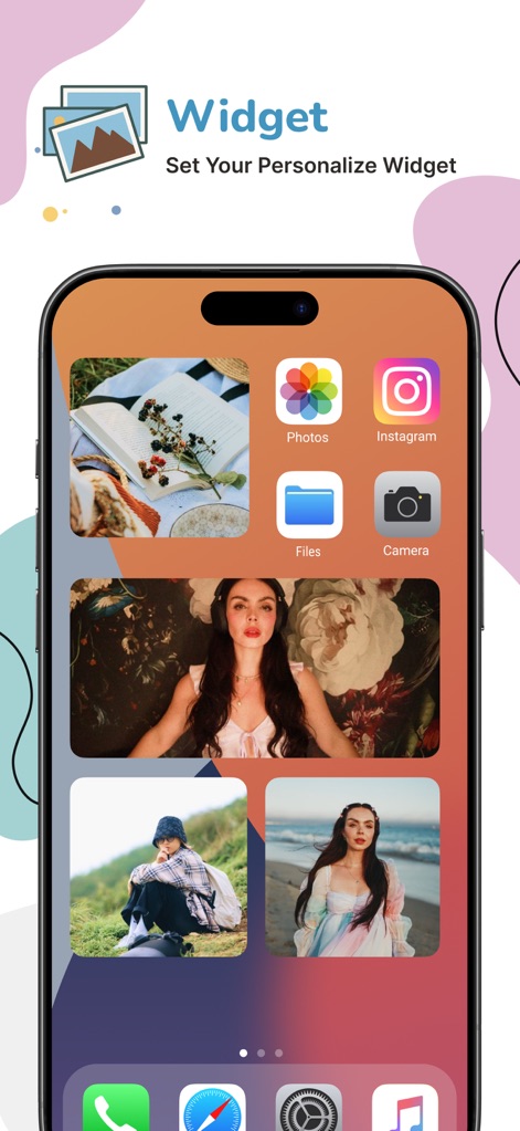 Gallery - Photo Vault - This view highlights the app's customizable widgets, allowing users to showcase their favorite photos directly on their home screen in various sizes, blending seamlessly with other app icons.