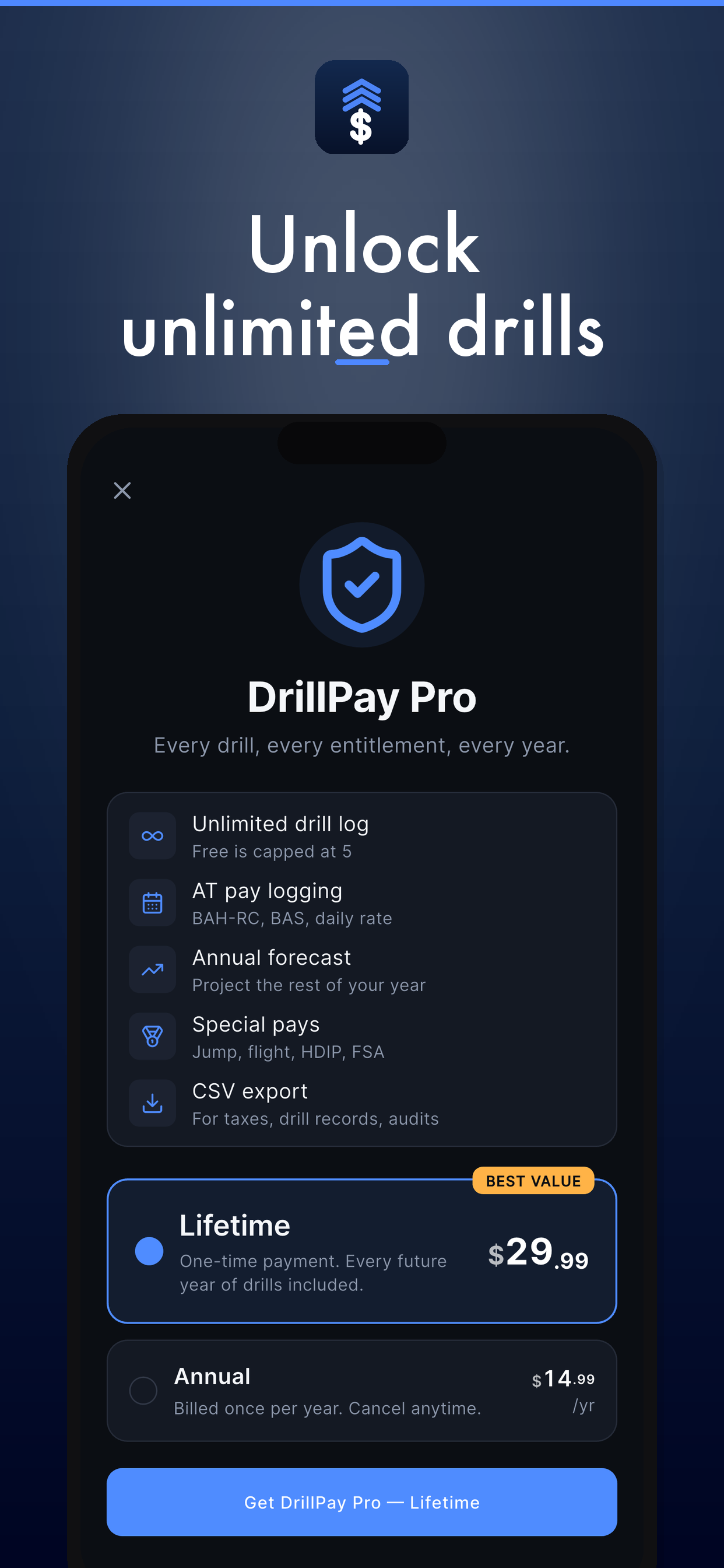 Reserve Drill Pay Tracker