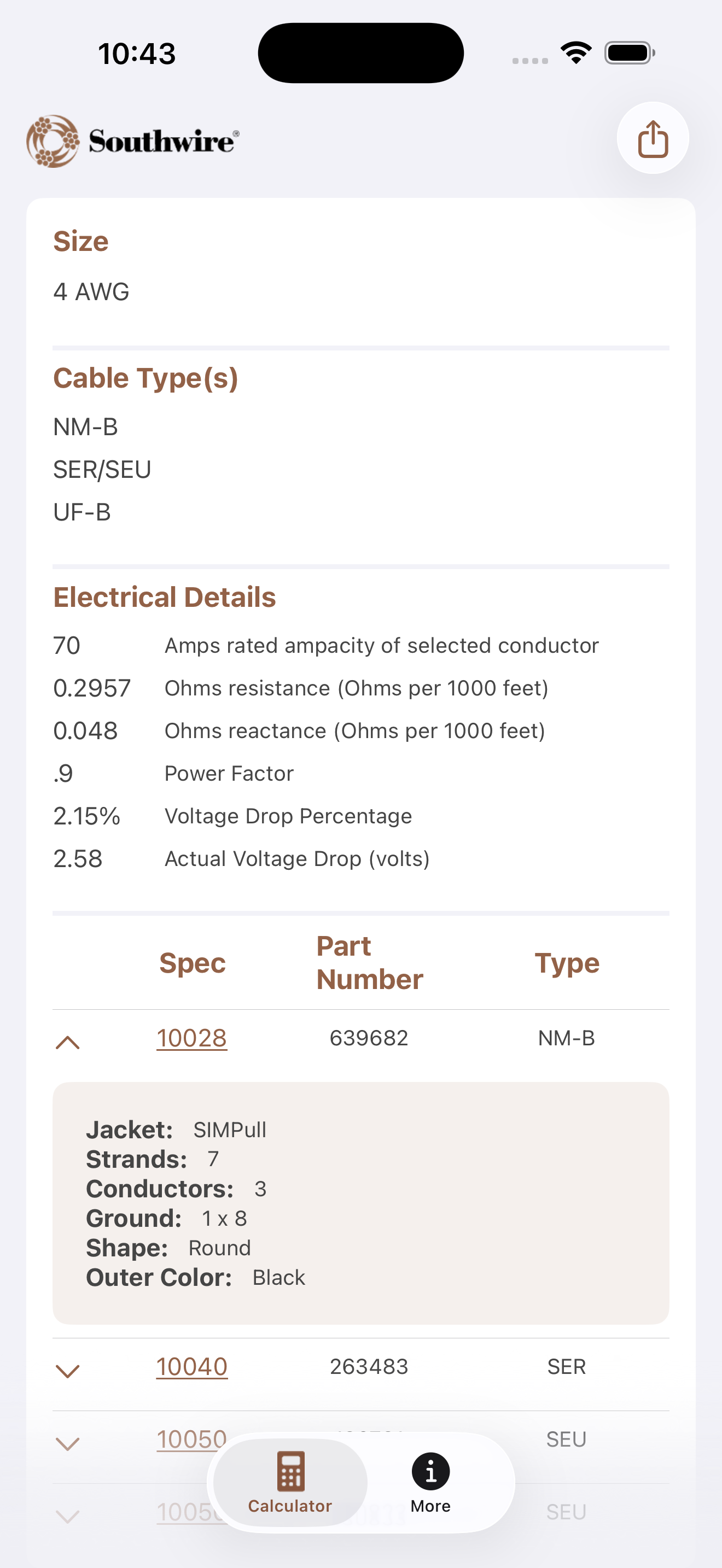 Building Wire Selector screenshot 2