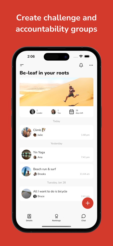 GymRats · Fitness challenge - Discover how the app centralizes your group challenges, showcasing active participants and a dynamic feed of recent workout activities.