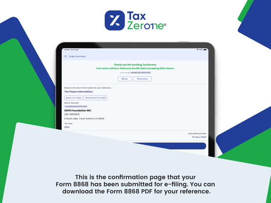 E-File IRS Extension Form 8868 iPad screenshot
