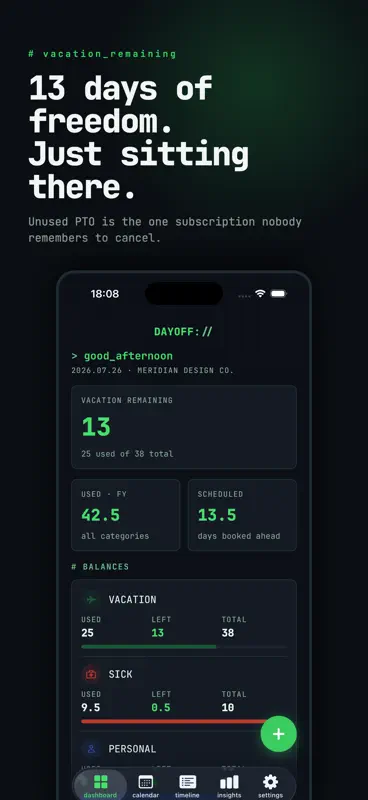 PTO Vacation Tracker : DAYOFF screenshot 1 of 10