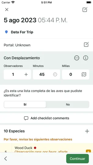 Captura de pantalla de EBird en iPhone 4