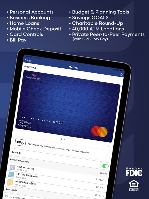 Old Glory Bank iPad screenshot 3 - Finance app