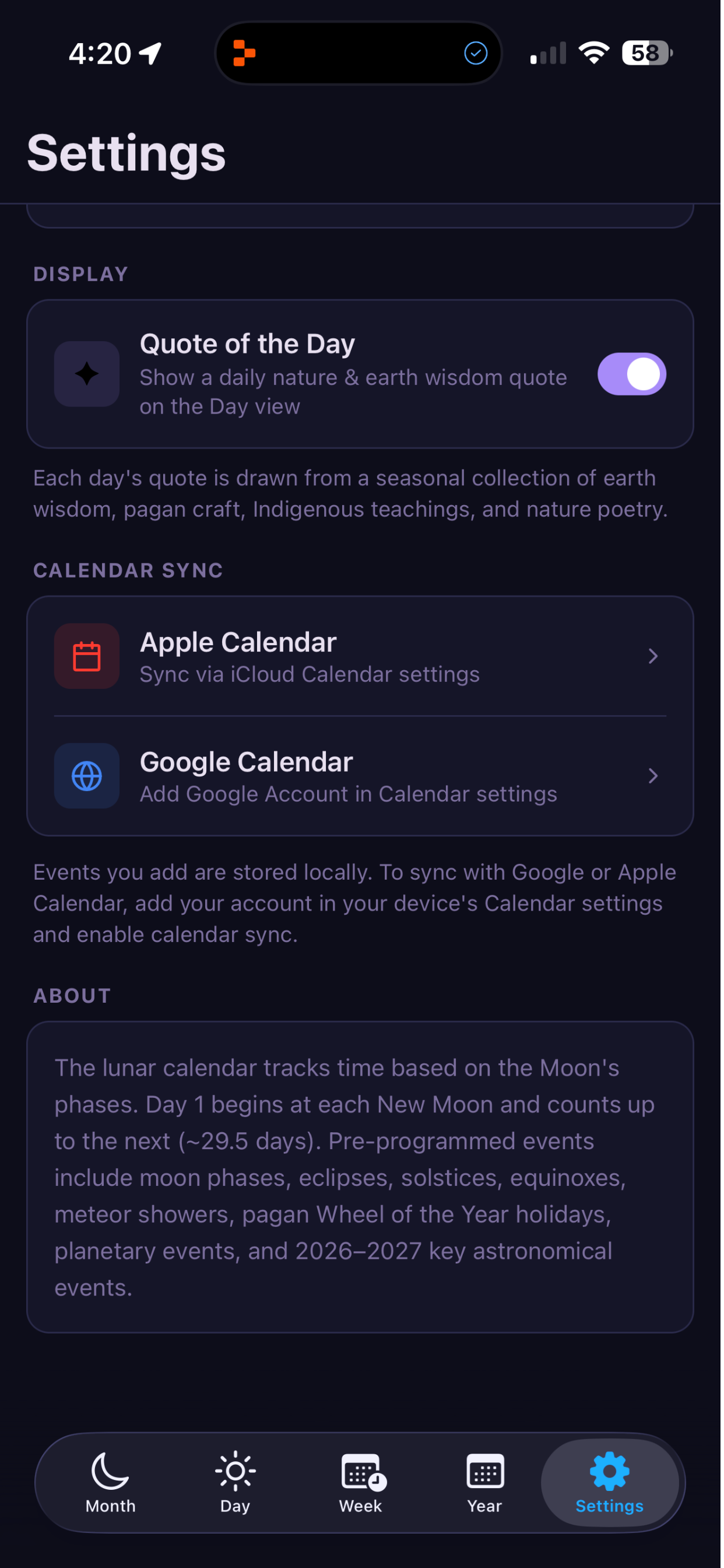 Lunar Nature Calendar