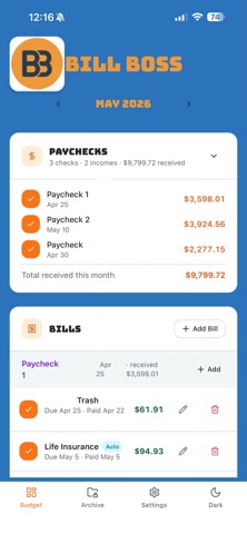 Bill Boss Simple Budget app screenshot