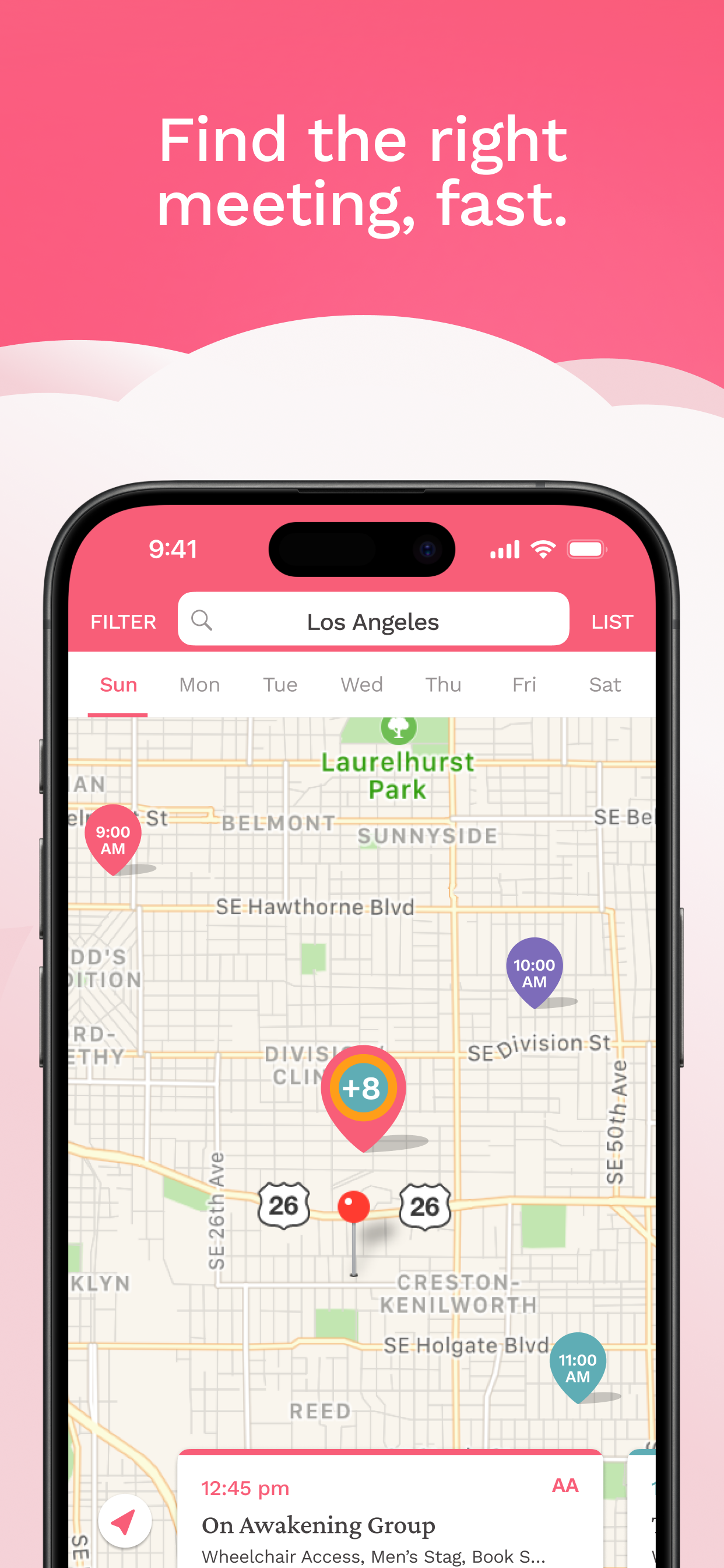 Pink Cloud:  AA Meeting Finder