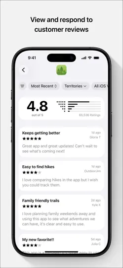 Capture d'écran de App Store Connect sur iPhone 5
