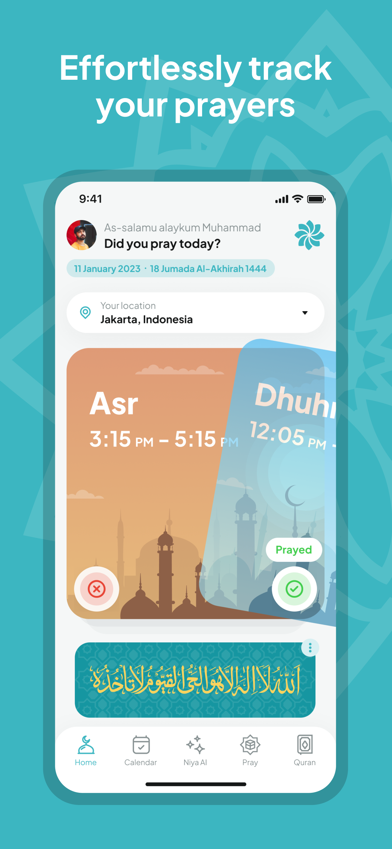 Niya: Muslim prayer tracker