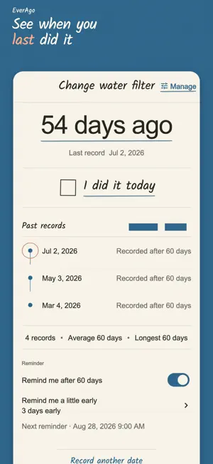 EverAgo: Last Time Tracker screenshot 1