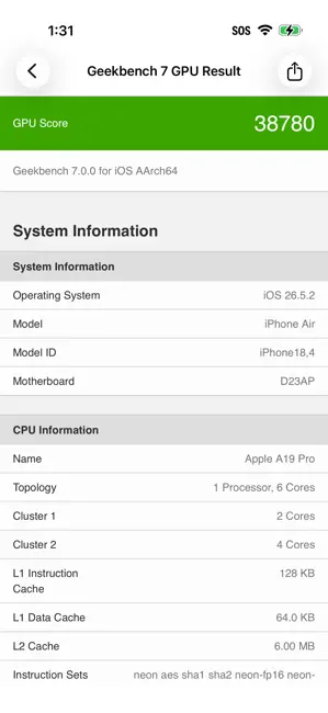 Geekbench 7 iPhone screenshot 5