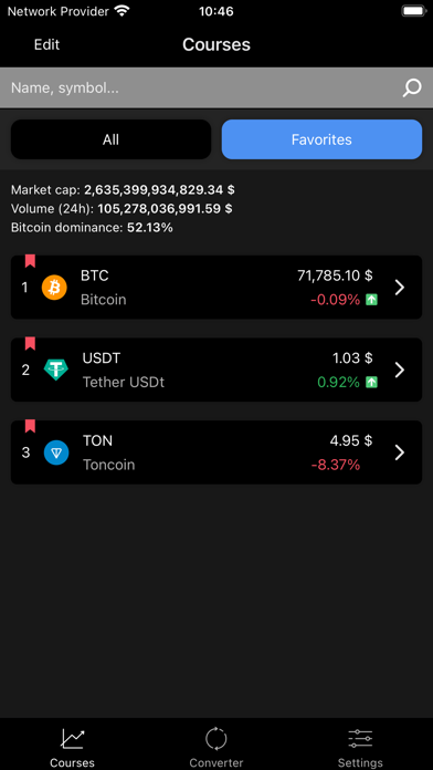 Exchange Rates Cryptocurrency Screenshot