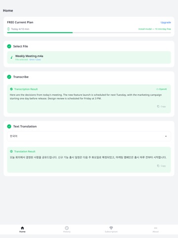 M4A to Text and Translate iPad screenshot