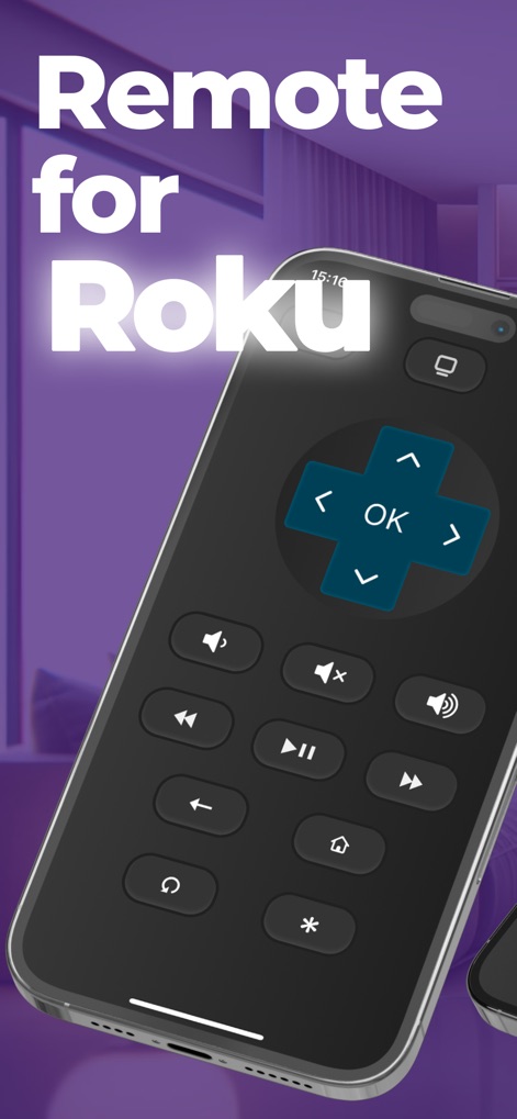 Universal remote for Roku tv - Users gain full command over their Roku device with this app, featuring an intuitive directional pad for navigation and comprehensive playback controls for media.