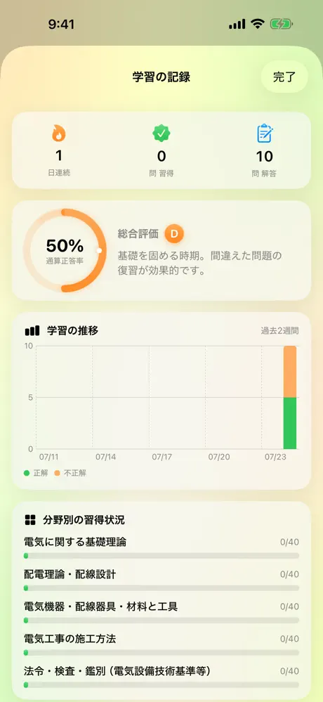 第二種電気工事士のアプリ画面