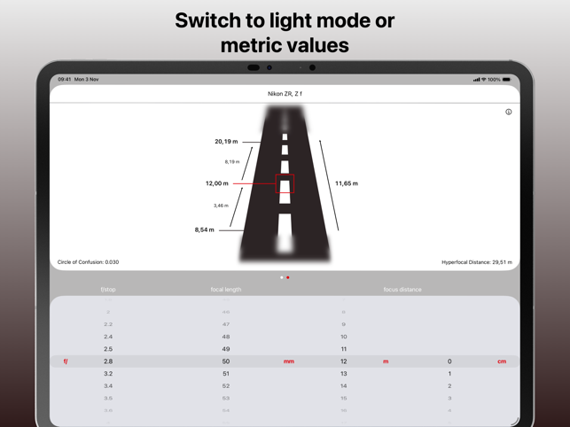 لقطة شاشة لحاسبة عمق المجال البسيطة