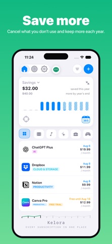 Subscription Tracker: Kelora iPhone screenshot