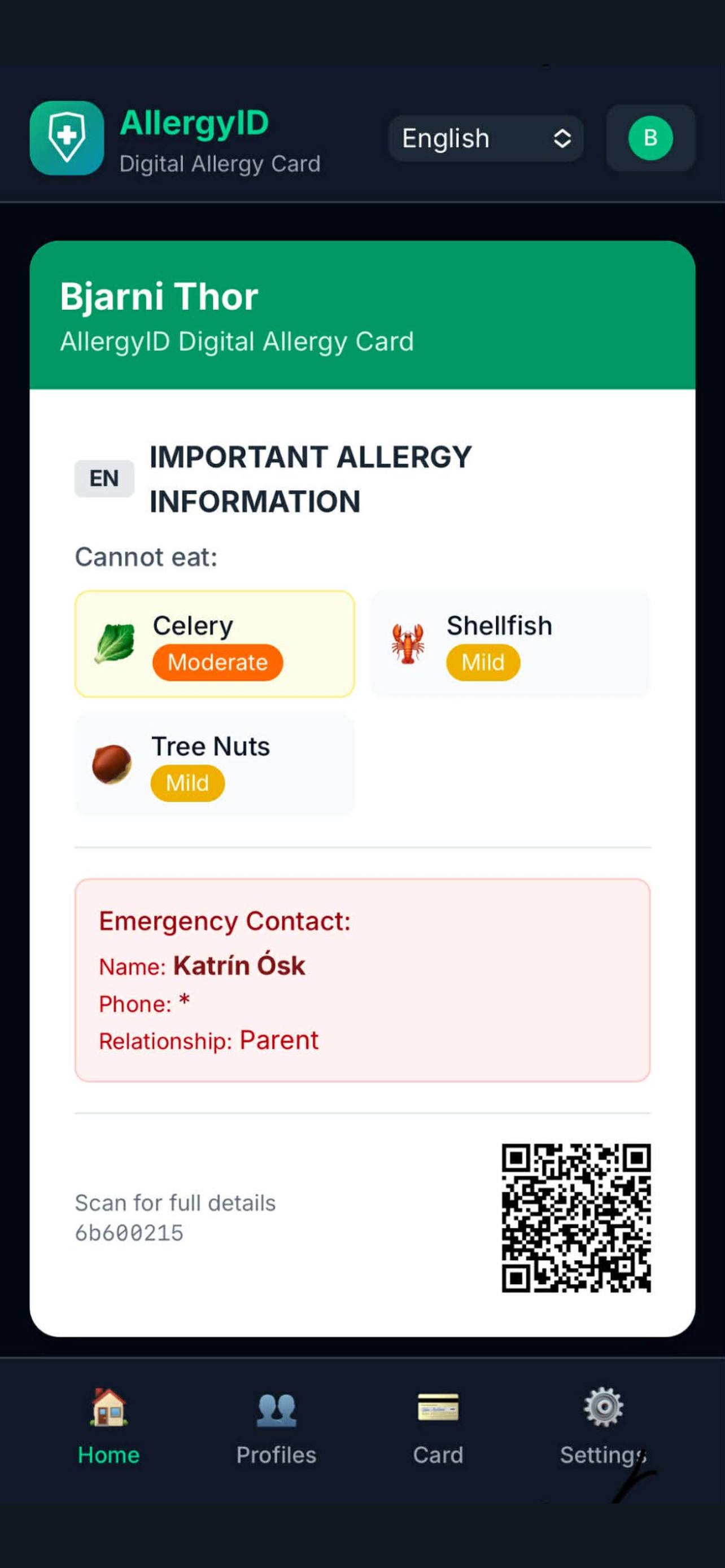 AllergyID Card