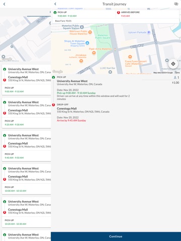 RideCo Waterloo iPad screenshot