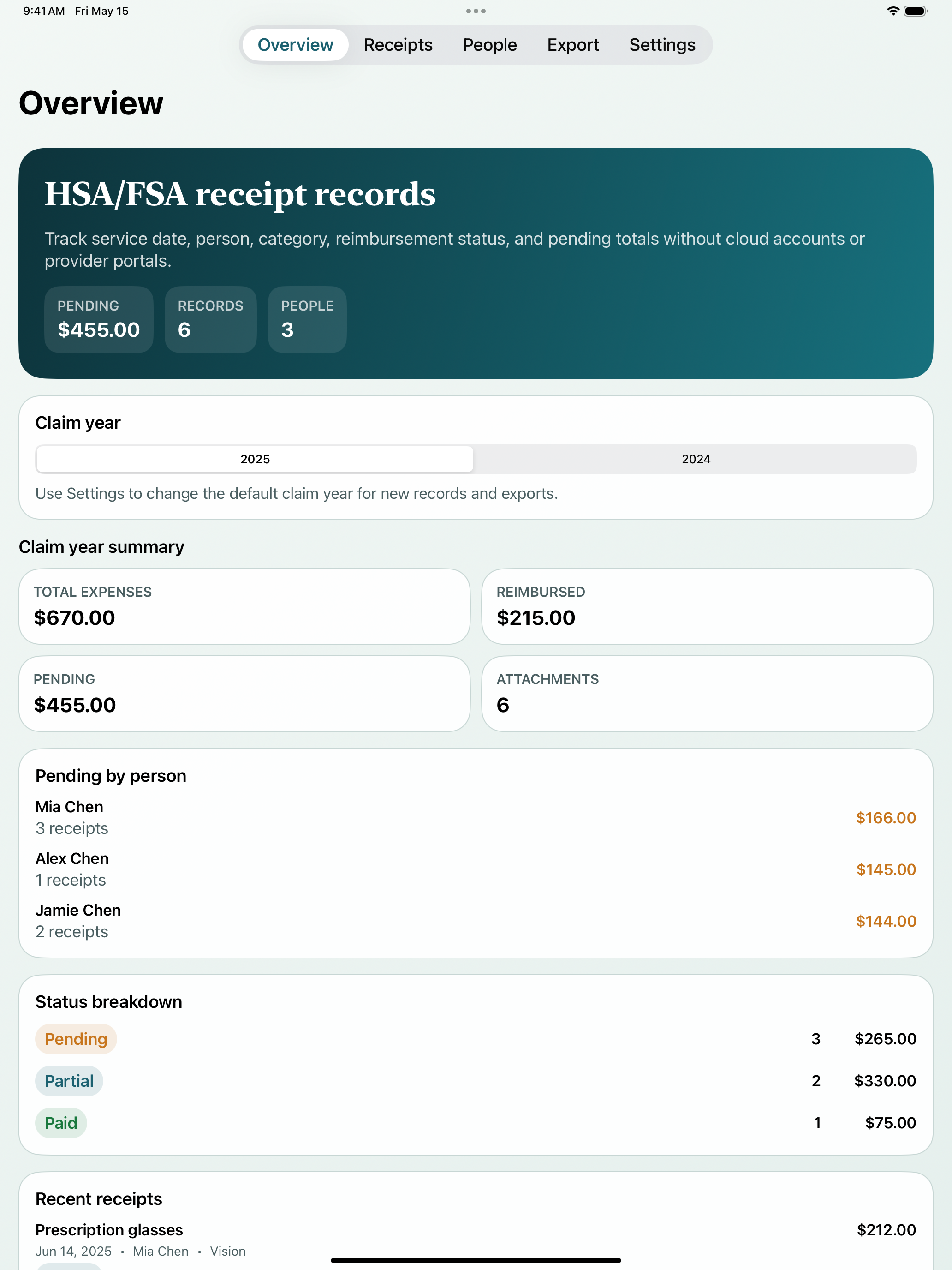 HSA FSA Receipt Log
