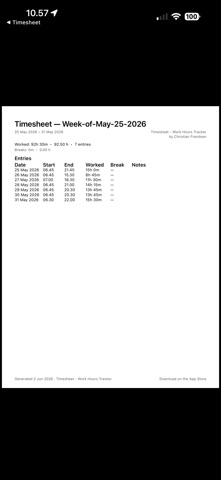 Timesheet - Work Hours Tracker screenshot