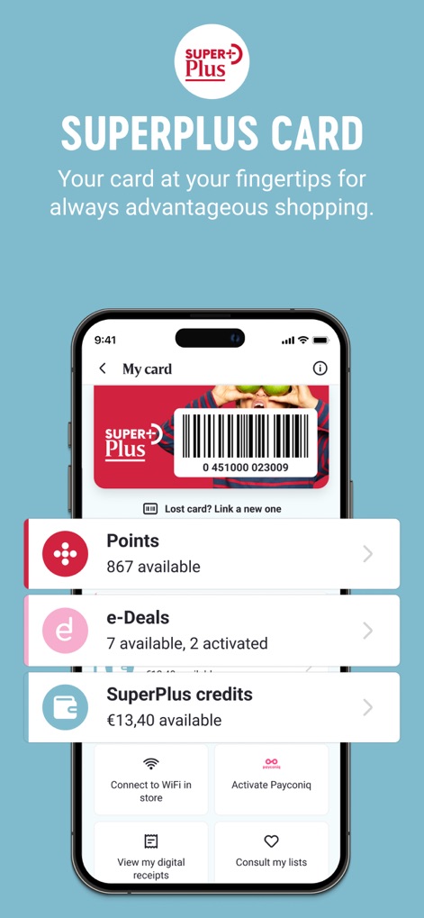My Delhaize - The app provides a convenient digital "SuperPlus card" with a scannable barcode and quick access to available "Points" and "e-Deals".