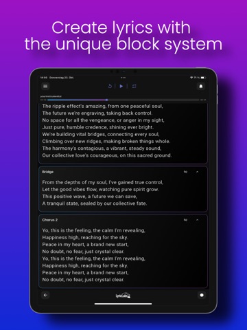 Songwriting App - LyricLabs iPad screenshot