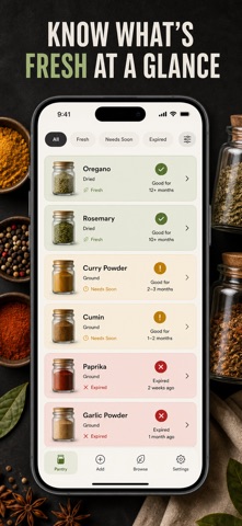 香料管理:调味品库存 保质期提醒 新鲜度记录 厨房收纳架 screenshot